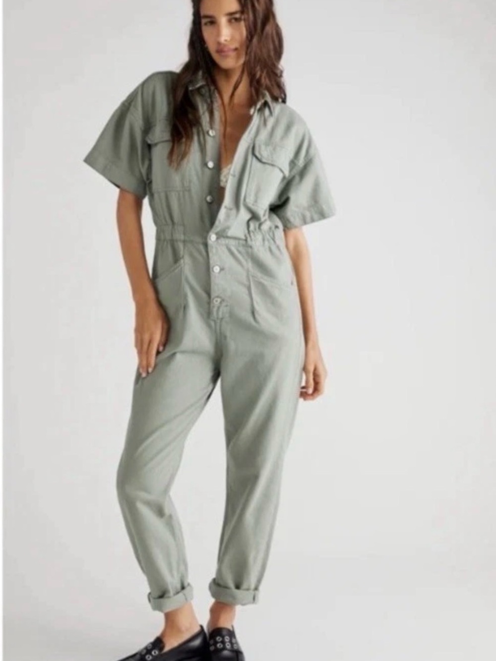 We the free NWT Marci coverall  Short-Sleeve  in Sage Green